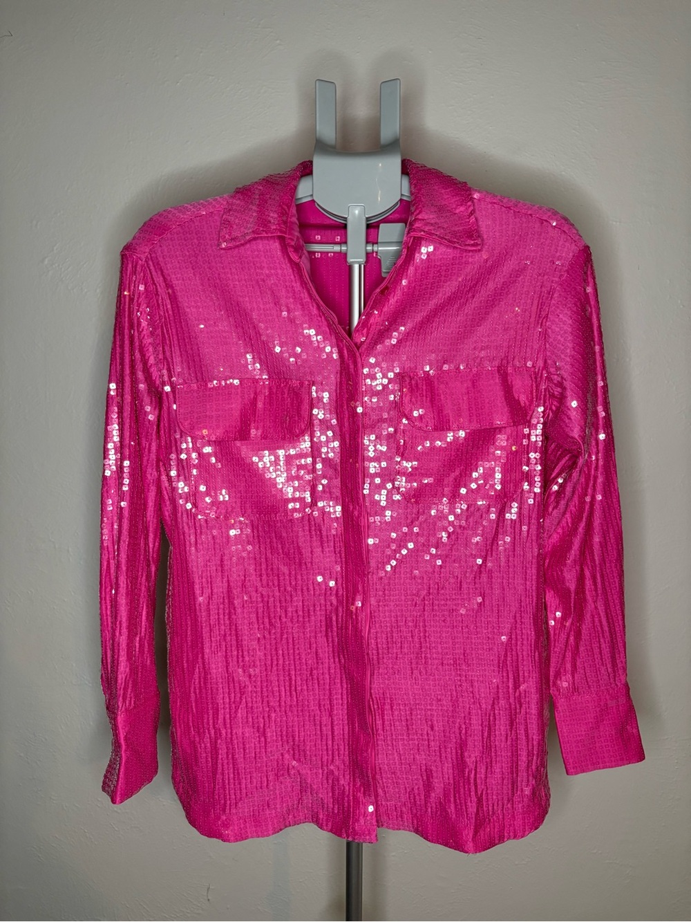 Rachel Zoe Hot Pink Sequin-Trim Blouse